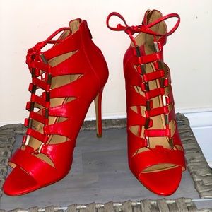 Enzo Angiolini Eanehan Red Leather Lace Heels